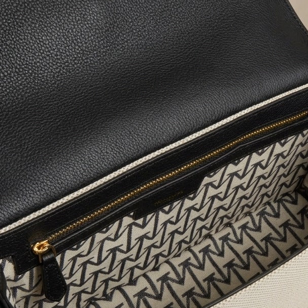 Moncrief Black Canvas Shoulder Bag, East West Laura Bag, Minimalist Everyday
