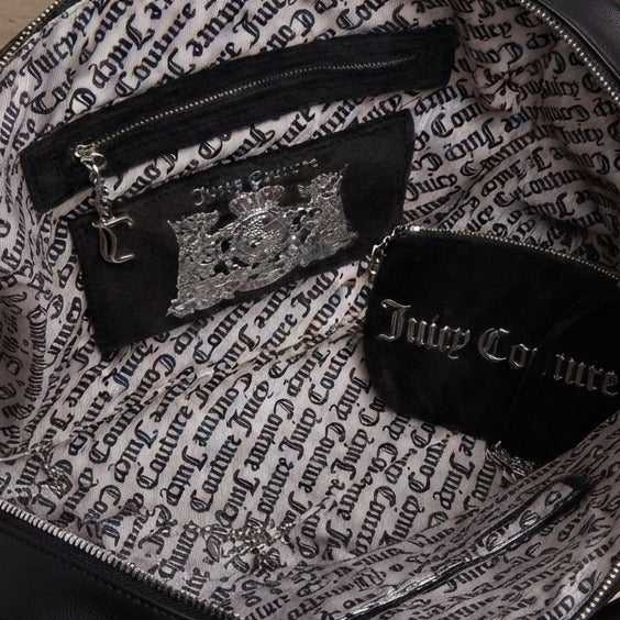 Juicy Couture Black Velour Tote Bag, Rhinestone Script Logo, Everyday Shopper
