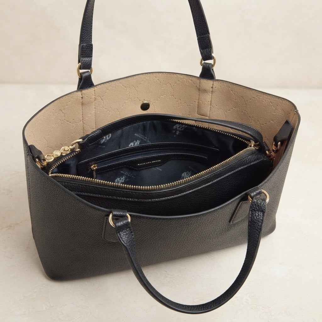 US Polo Assn Black Tote Bag, Y2K Vintage Inspired, Pebbled, Everyday Handbag