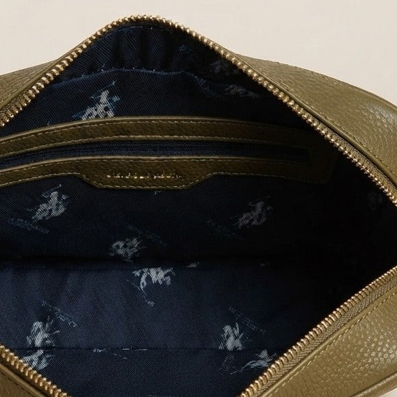 US Polo Assn Olive Crossbody Bag, Pebbled Leather Look, Webbing Strap