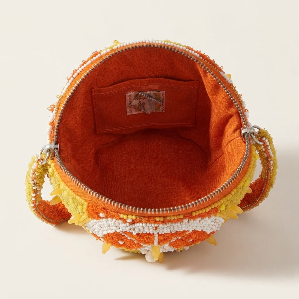 Mirasol Orange Beaded Bag, Fruit Design Wristlet, Novelty Summer Handbag