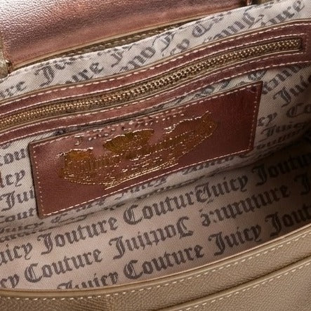 Juicy Couture Taupe Mini Tote Bag, Top Handle, Crossbody Strap, Gold Hardware