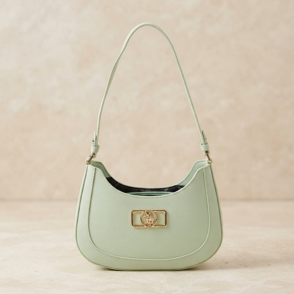 US Polo Assn Sage Green Shoulder Bag, Mint Crescent Hobo, Preppy Chic, Gift