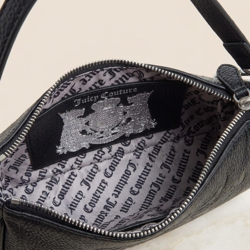 Juicy Couture Black Baguette Bag, Silver Heart Charm, Shoulder Handbag