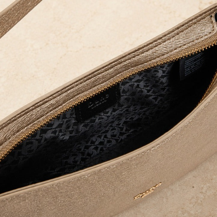 Dune London Beige Glitter Shoulder Bag, Metallic Crescent Hobo, Party Evening Bag