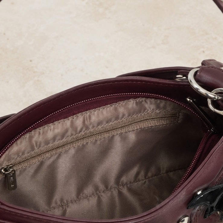 Bessie London Burgundy Shoulder Bag, Gothic Grunge, Bat Charm, Gift For Her