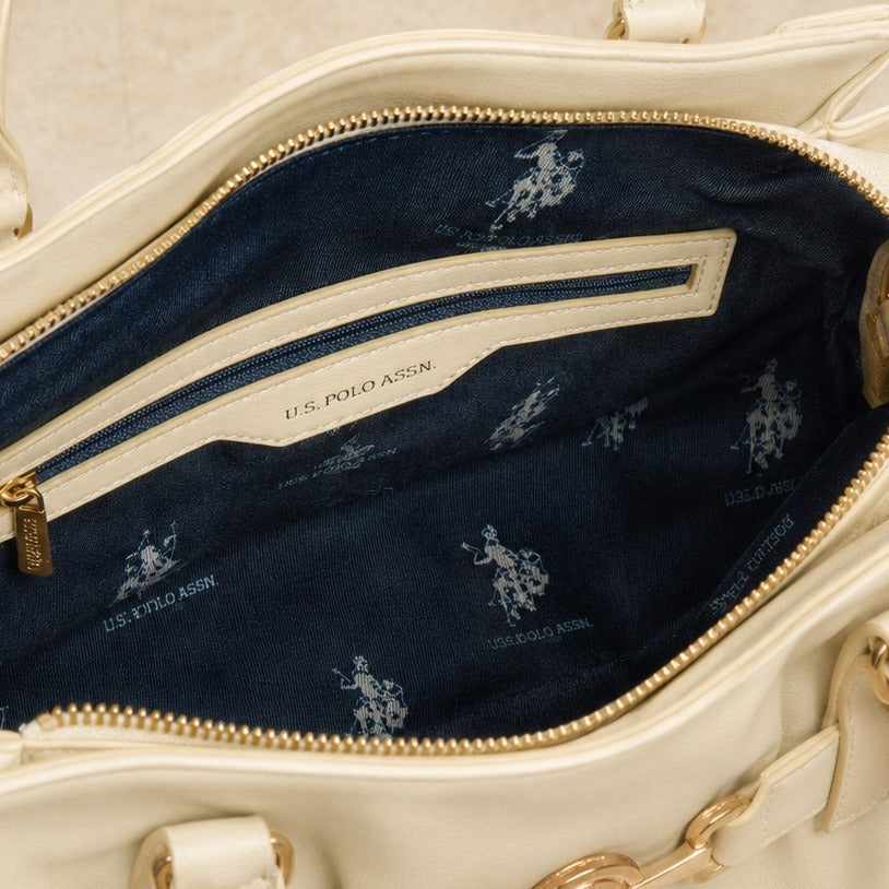 US Polo Assn Cream Satchel Bag, Jane Style, Top Handle & Shoulder