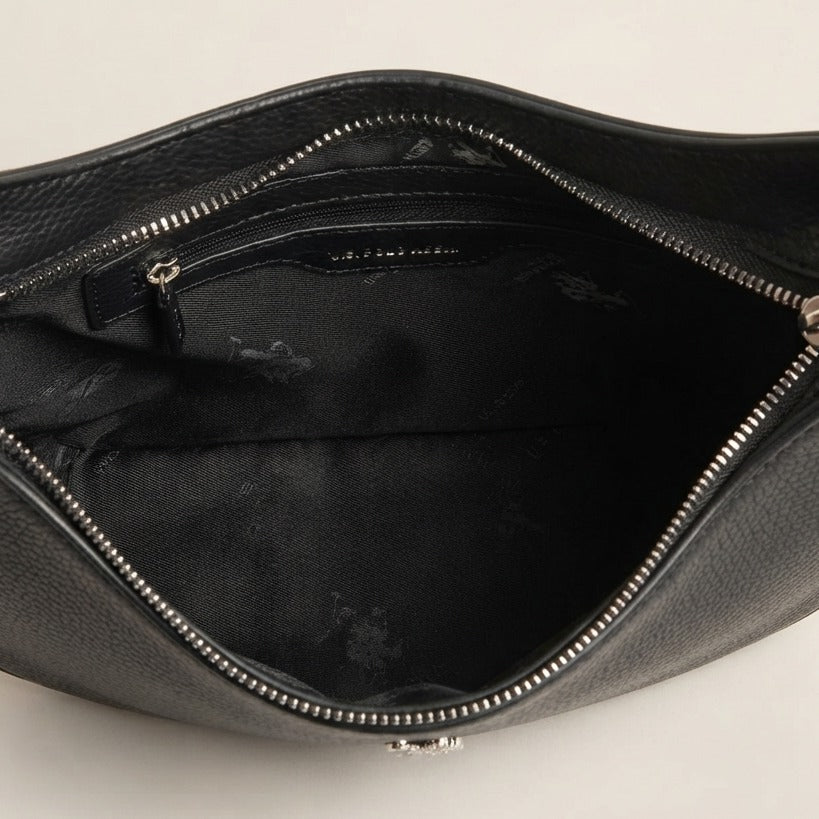 US Polo Assn Black Hobo Bag, Pebbled Crossbody, Adjustable Strap