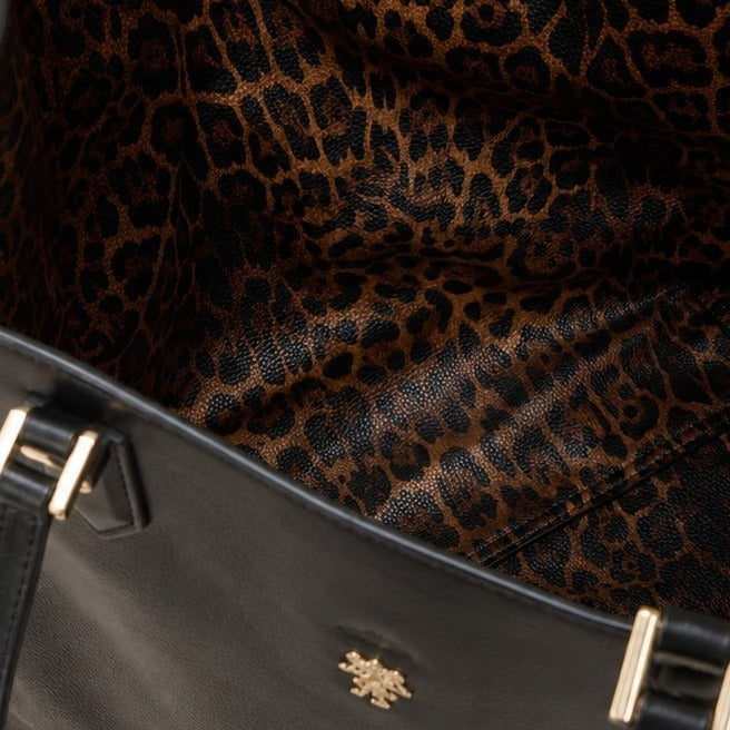 US Polo Assn Black Tote Bag, Reversible Leopard Print, Shoulder Handbag Gift