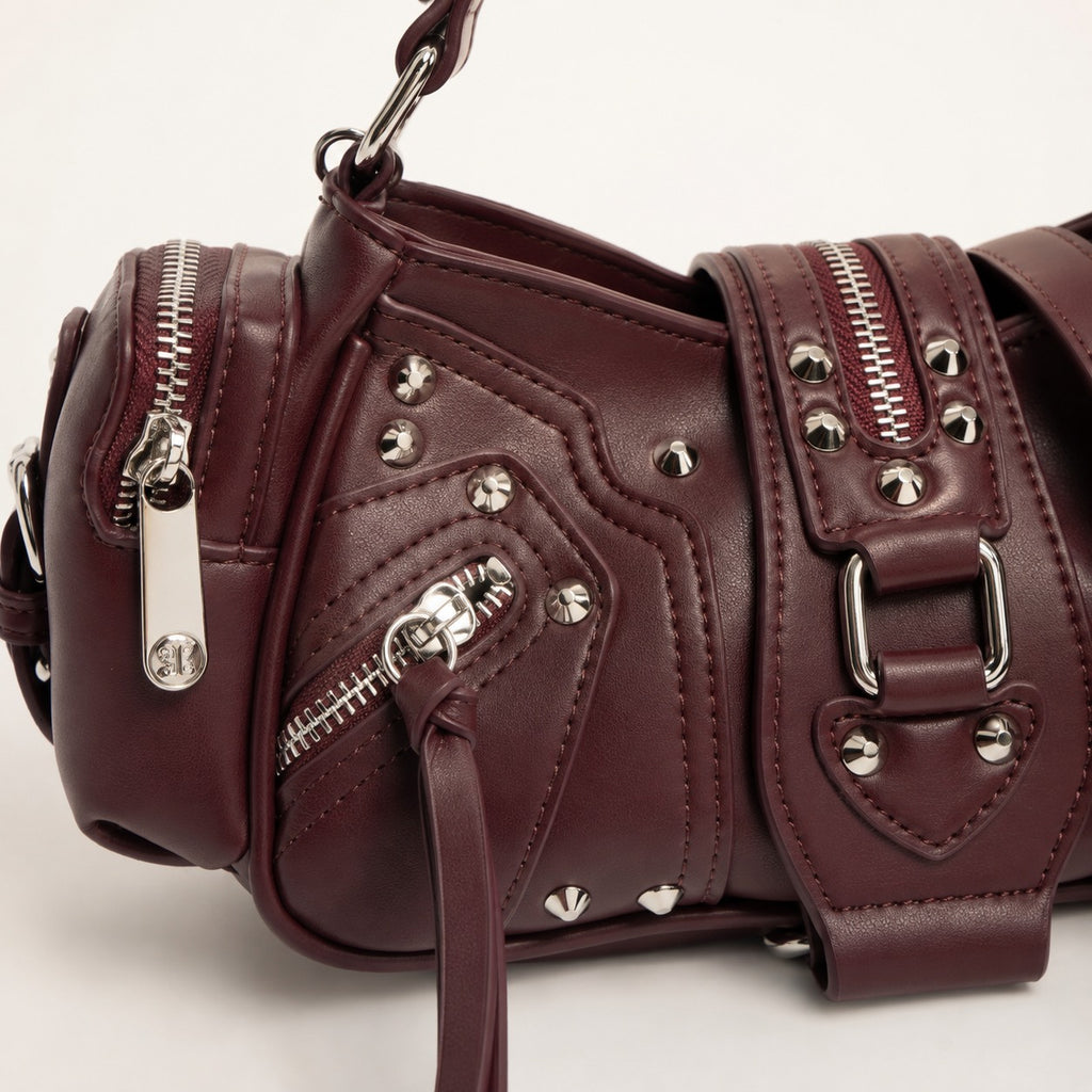 Bessie London Burgundy Shoulder Bag, Gothic Grunge, Bat Charm, Gift For Her