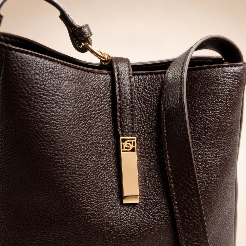 Dune London Brown Shoulder Bag, Grained Leather, Gold Hardware, Work, Everyday