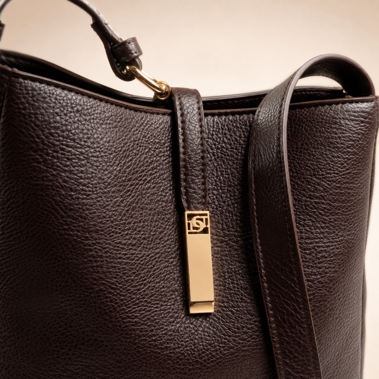 Dune London Brown Shoulder Bag, Grained Leather, Gold Hardware, Work, Everyday