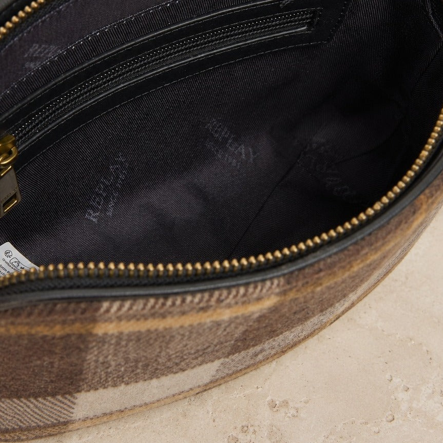 Replay Brown Plaid Crossbody Bag, Checked Saddle Bag, Fall Aesthetic