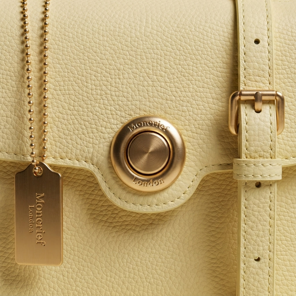 Moncrief Yellow Leather Crossbody Bag, Structured Flap Purse, Gold Hardware