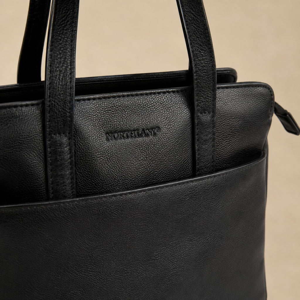 Rowallan Black Leather Handbag, Everyday Shoulder Bag, Work Tote, Minimalist