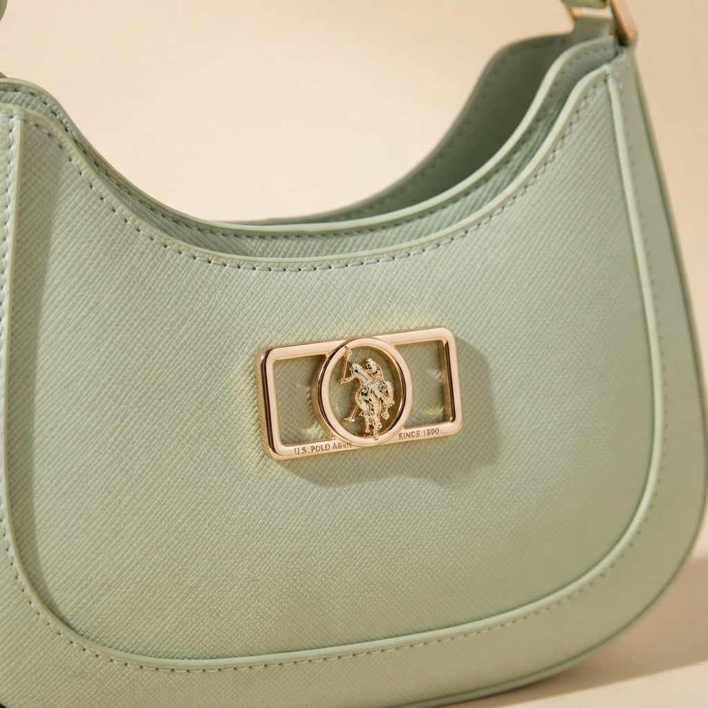 US Polo Assn Sage Green Shoulder Bag, Mint Crescent Hobo, Preppy Chic, Gift