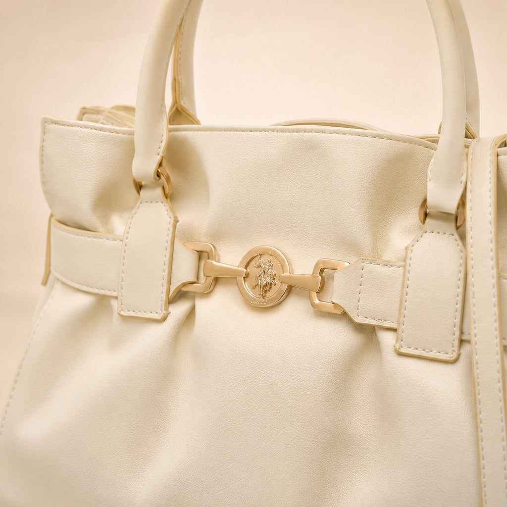 US Polo Assn Cream Satchel Bag, Jane Style, Top Handle & Shoulder