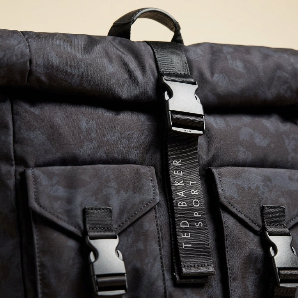 Ted Baker Sport Black Letica Backpack, Roll-Top Buckle Bag