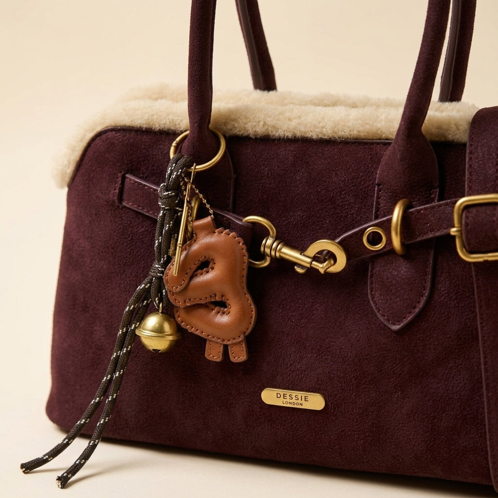 Bessie London Burgundy Shoulder Bag, Faux Suede Grab Bag, Shearling Trim
