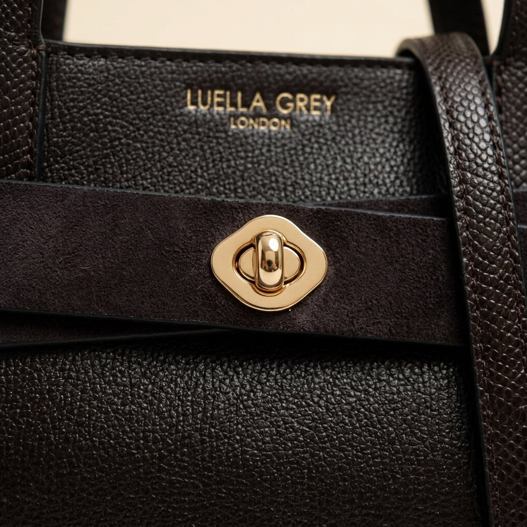 Luella Grey Chocolate Crossbody Bag, Pebbled Leather Look, Gold Hardware