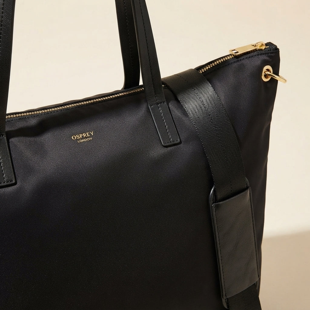Osprey London Black Weekender Bag, Nylon Travel Tote, Large Overnight Luggage