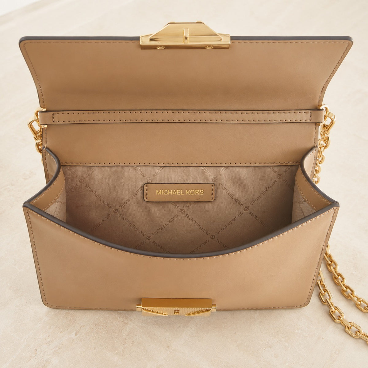 Michael Kors Beige Crossbody Bag, Neutral Minimalist Handbag, Chic Everyday Purse