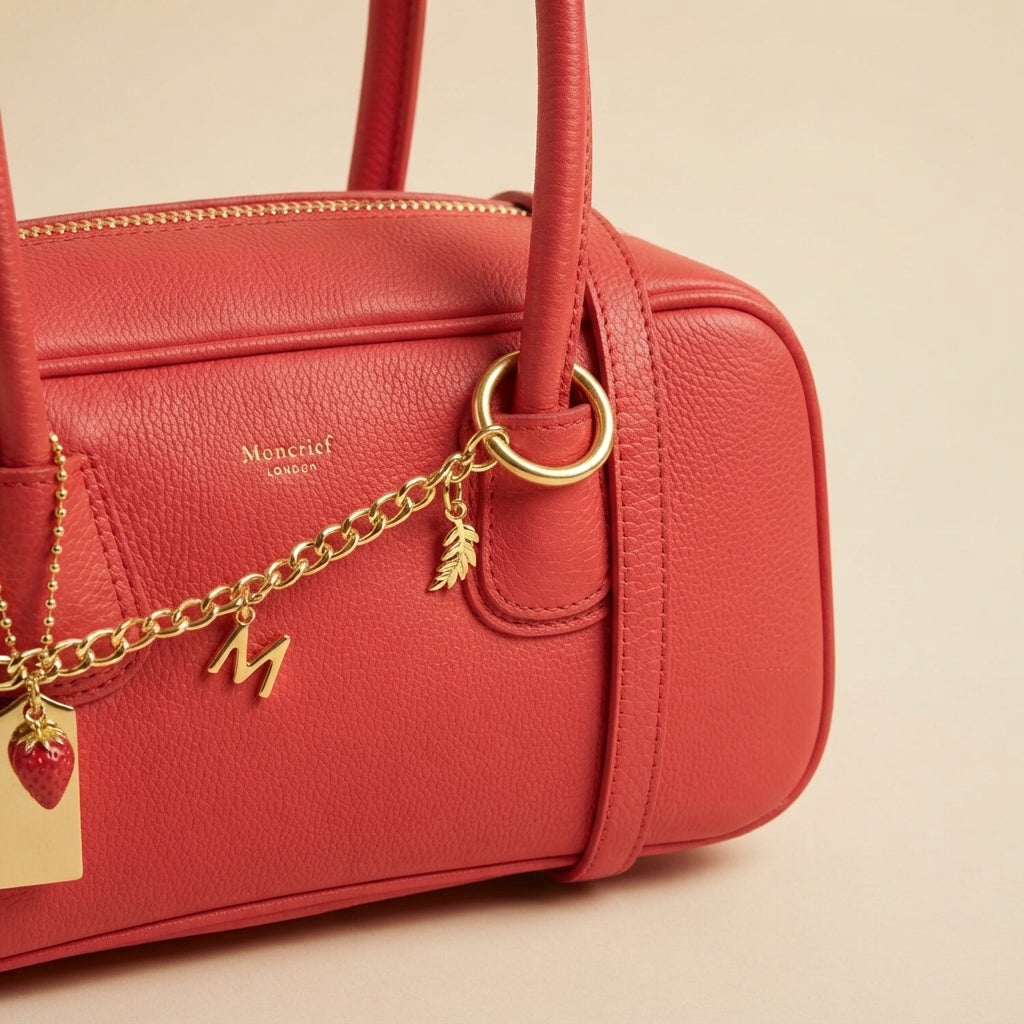 Moncrief Red Katie Bowling Bag, Gold Chain Charms, Shoulder Handbag, Gift For Her