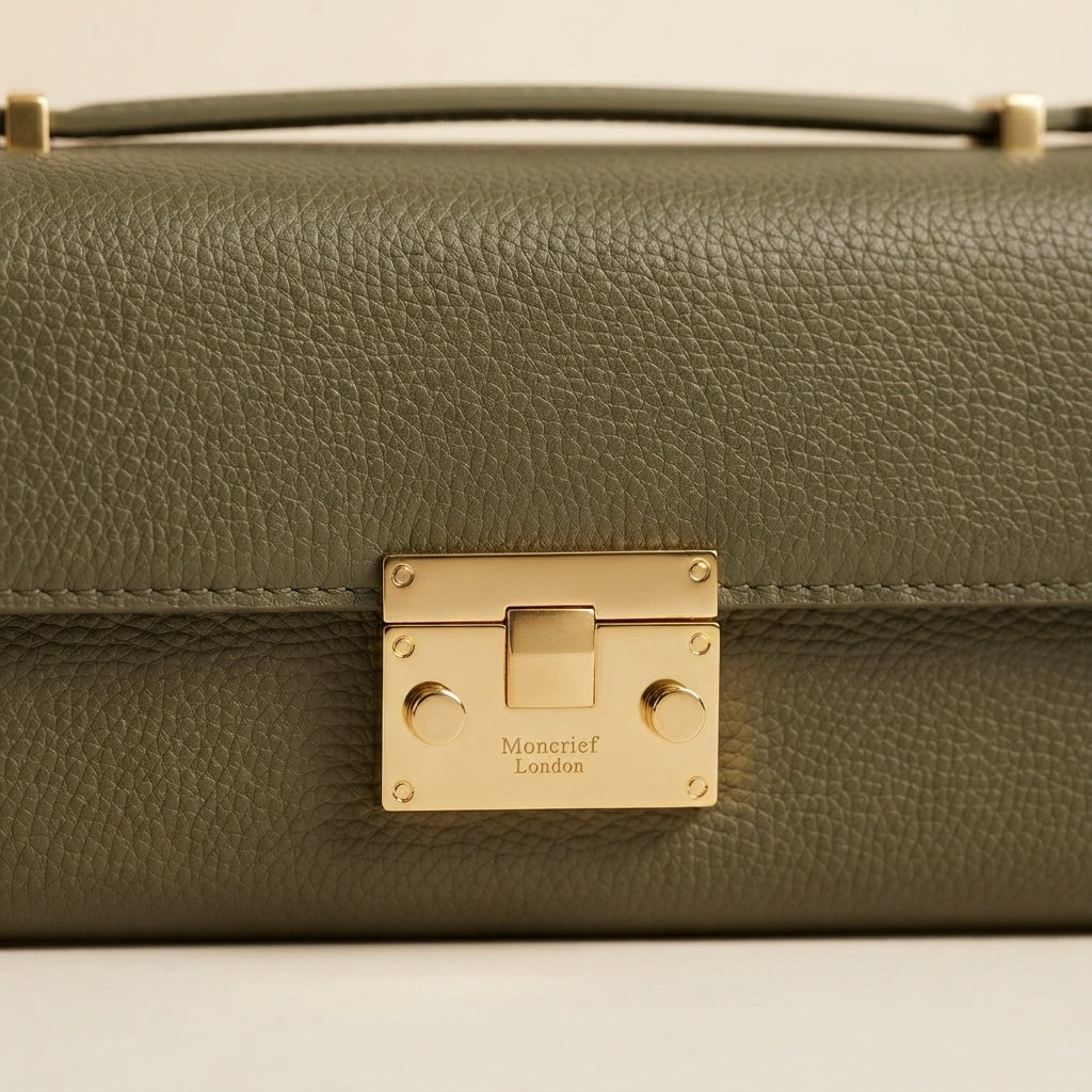 Moncrief Green Daisy Clutch Bag, Leather Top Handle Evening Purse, Gift for Her