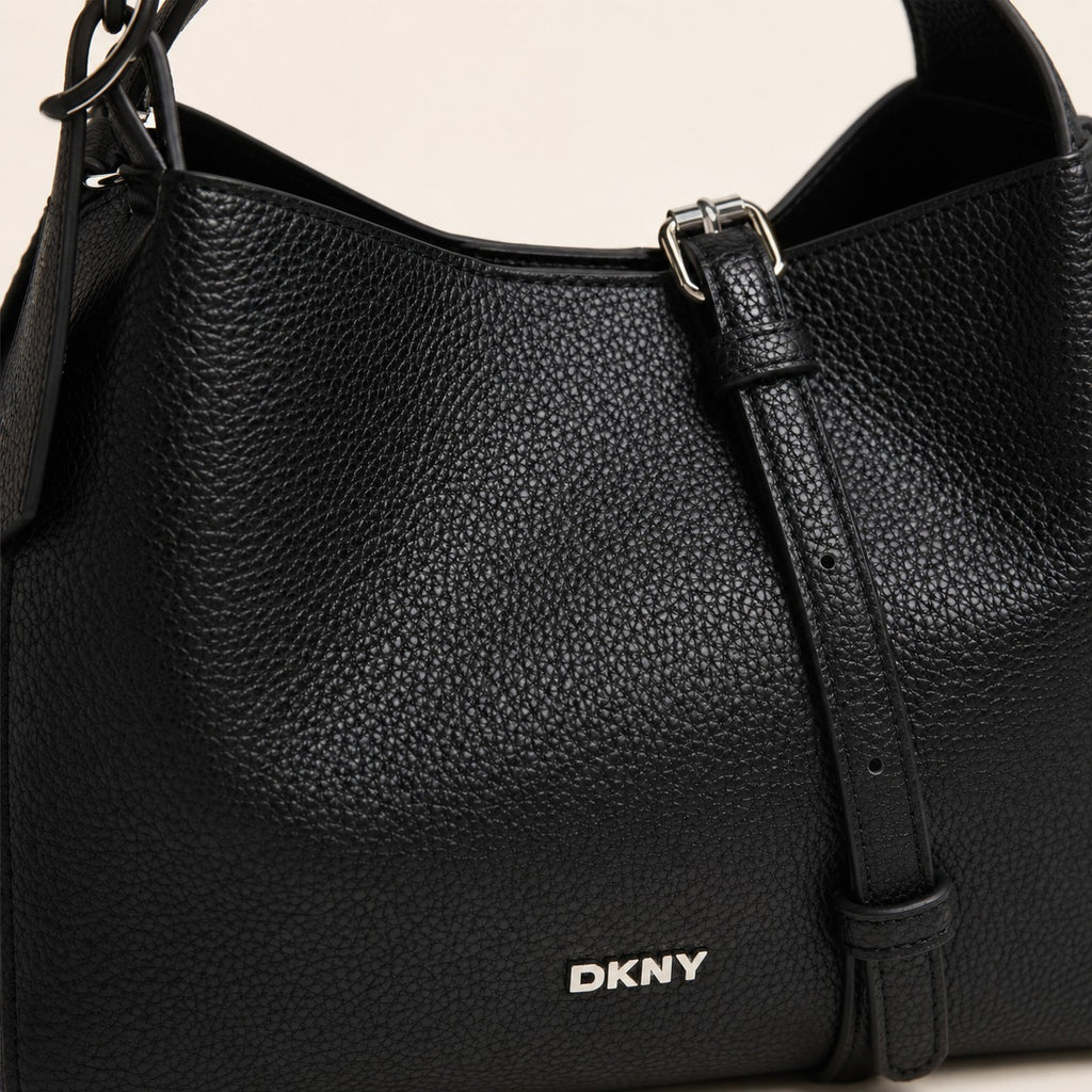 DKNY Black Crossbody Bag, Pebbled Faux Leather Hobo, Minimalist Everyday Purse