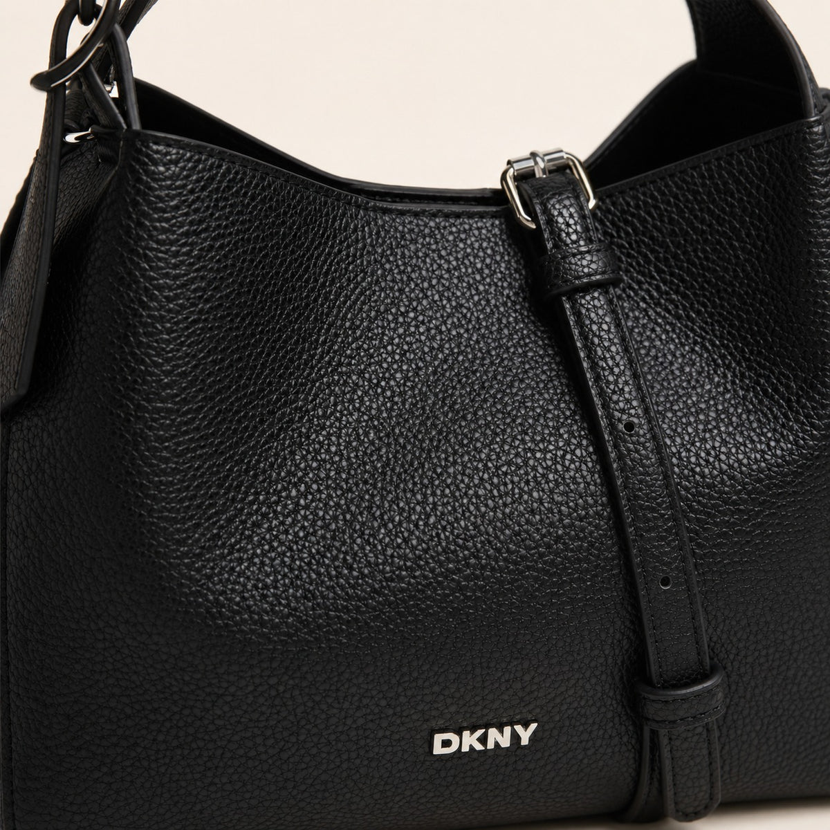 DKNY Black Crossbody Bag, Pebbled Faux Leather Hobo, Minimalist Everyday Purse