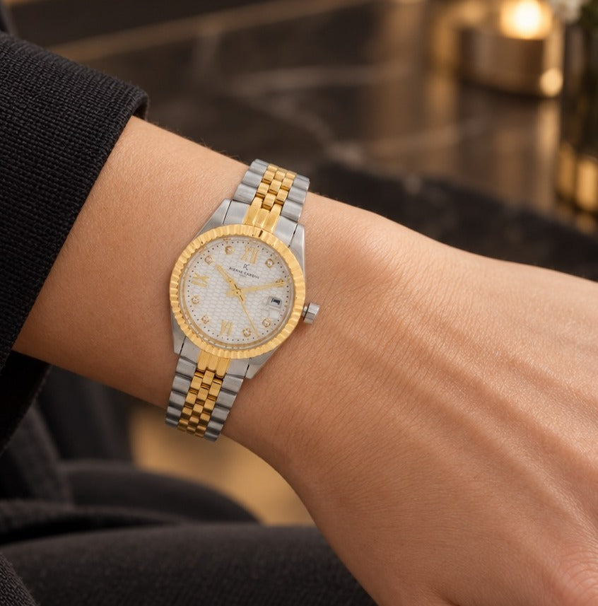 Pierre Cardin Two Tone Stainless Steel Watch, Crystal Markers