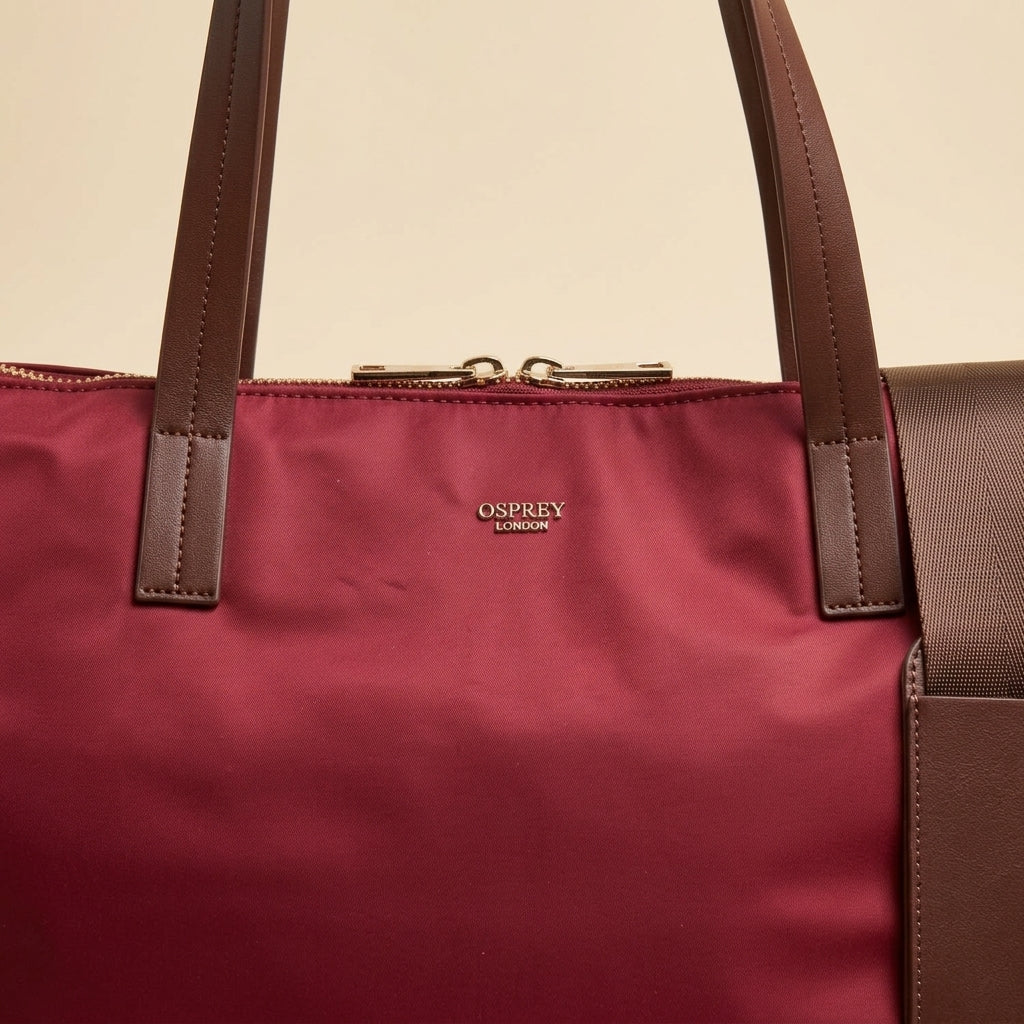 Osprey London Burgundy Weekender Bag, Nylon Travel Tote, Large Overnight Bag