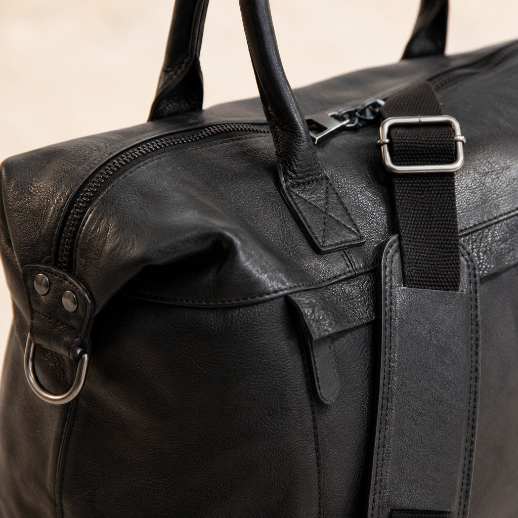 Leather Culture Black Duffle Bag, Leather Tote, Travel Weekender, Everyday