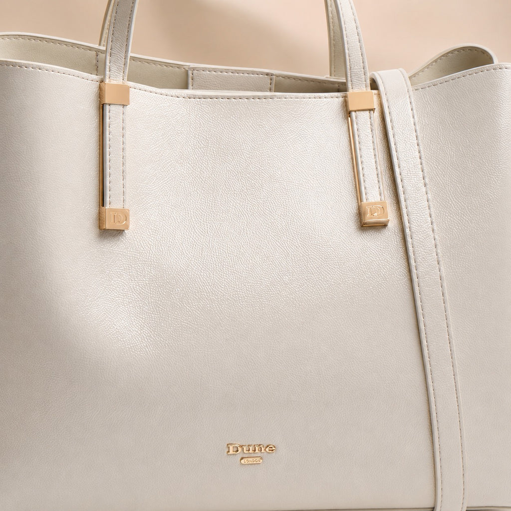 Dune London Grey Shoulder Bag, Minimalist Everyday Tote, Gold Hardware
