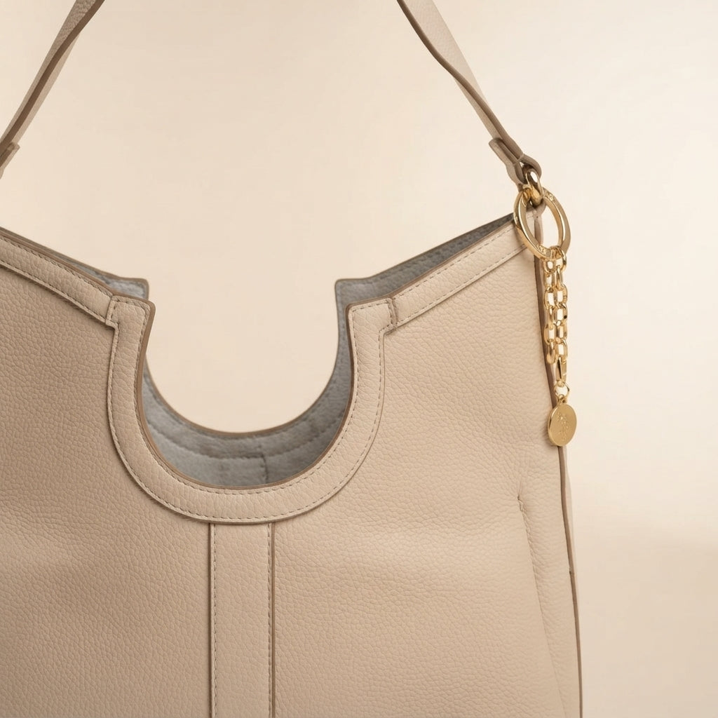 Unbranded Beige Lawson Shoulder Bag, Y2K Vintage Inspired Hobo Purse, Gold Chain Charm, 2000s Aesthetic Handbag, Everyday Gift for Her