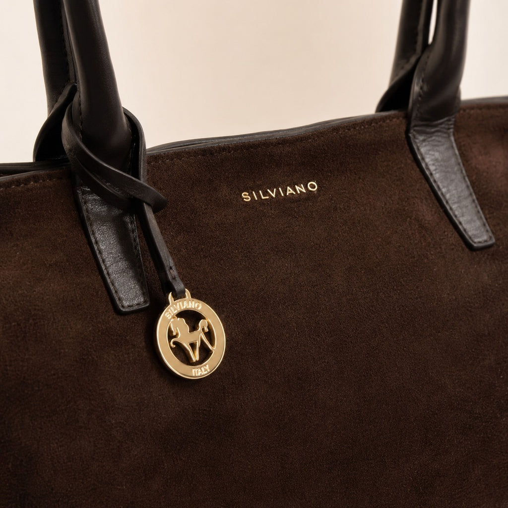 Silviano Brown Suede Shoulder Bag, Dark Brown Handbag, Everyday Tote