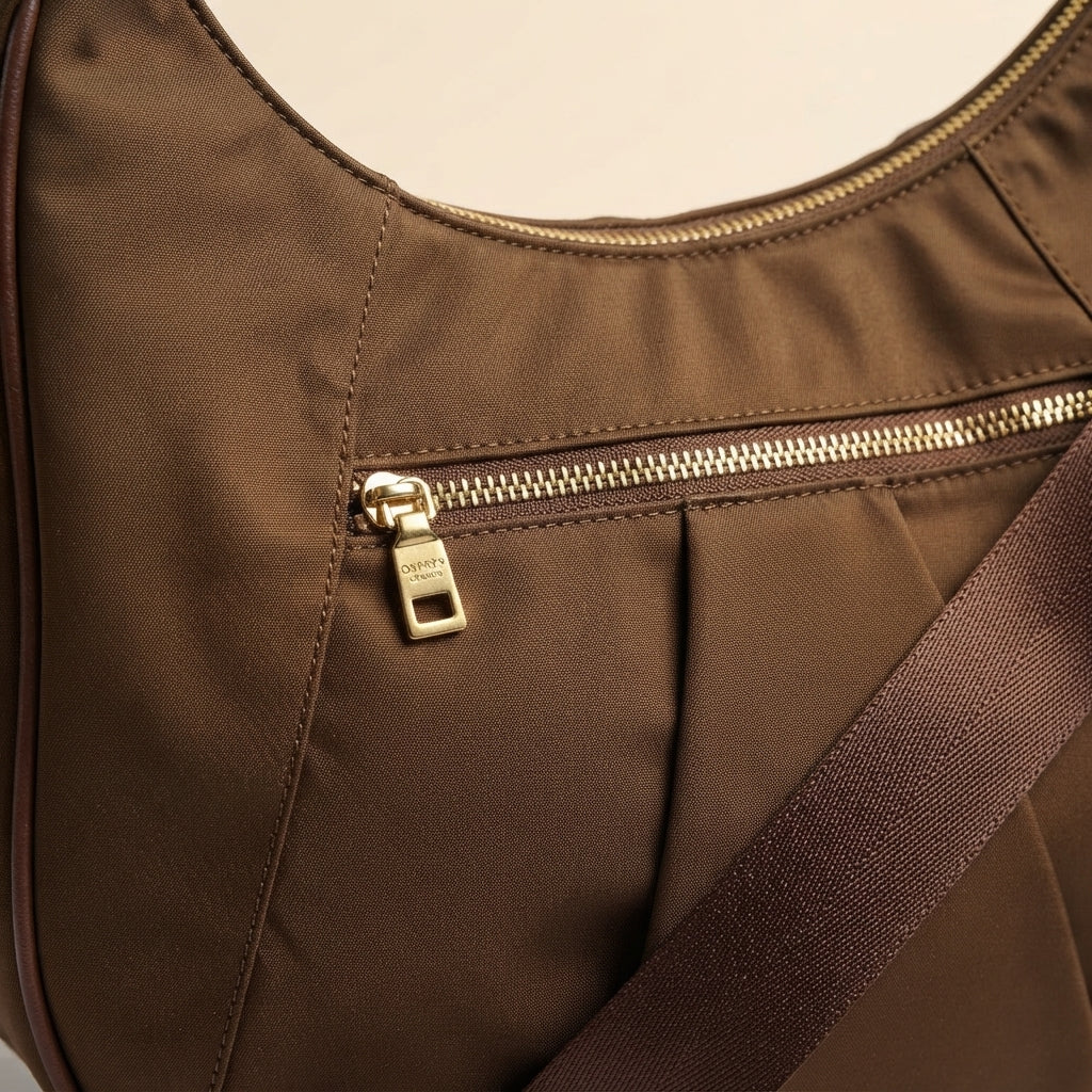 Osprey London Chocolate Shoulder Bag, Nomad Hobo Handbag, Gold Hardware