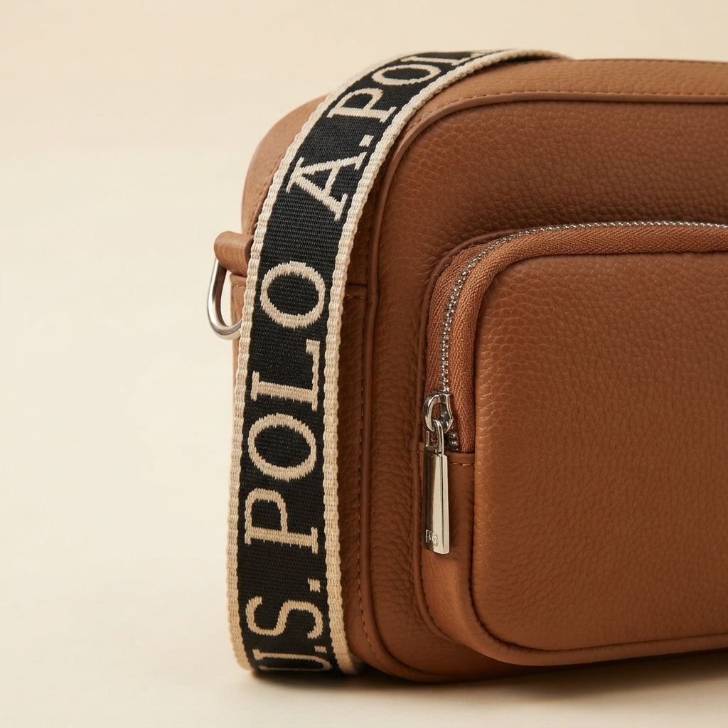US Polo Assn Brown Crossbody Bag, Mansion Style, Zip Top, Everyday Purse