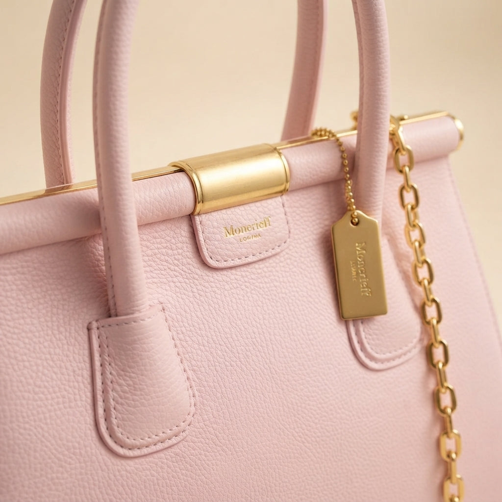 Moncrief Pink Structured Tote Bag, Pastel Aesthetic, Gold Hardware, Gift For Her