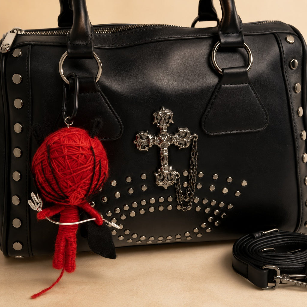 Bessie London Black Bowler Bag, Studded Satchel, Crossbody, Goth Aesthetic