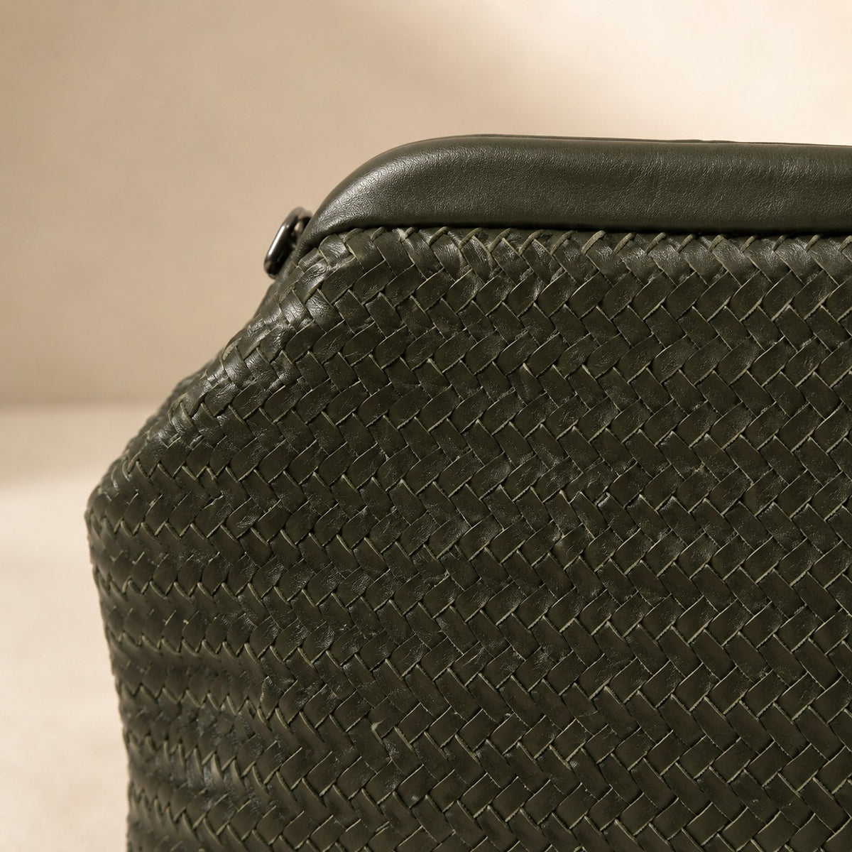 Rehard Dark Olive Green Woven Leather Bucket Bag, Crossbody, Everyday