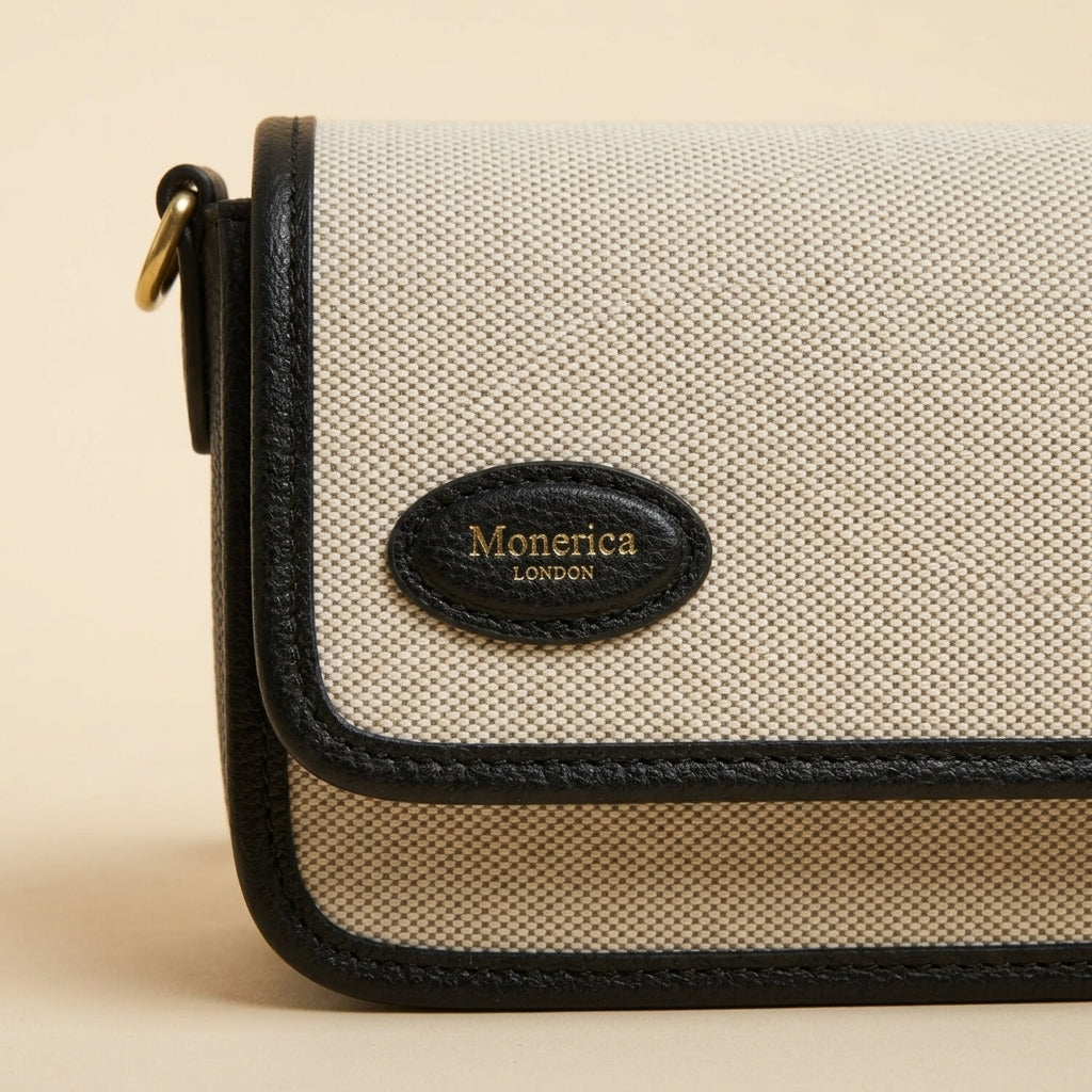 Moncrief Black Canvas Shoulder Bag, East West Laura Bag, Minimalist Everyday