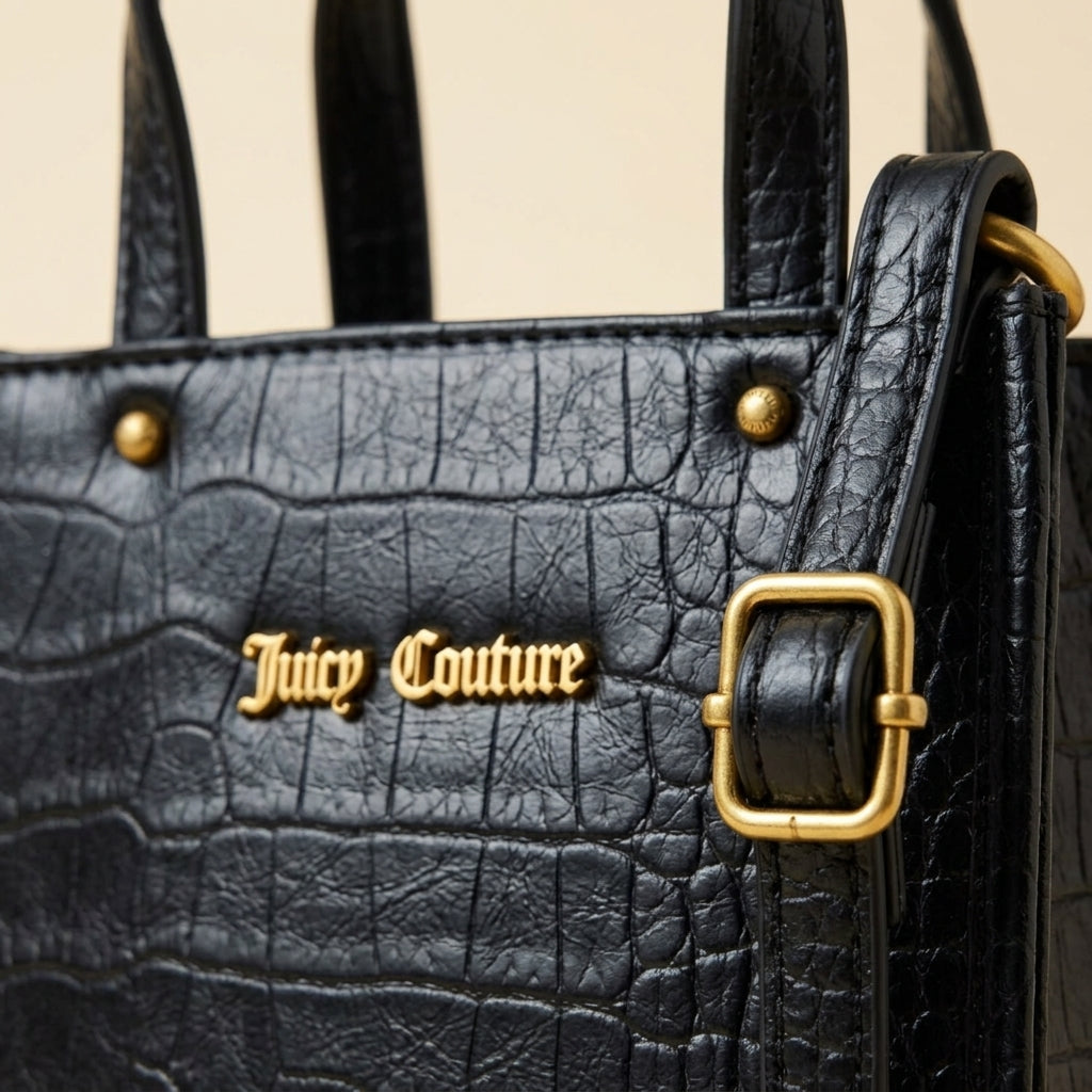 Juicy Couture Black Mini Tote Bag, Grace Collection, Top Handle, Crossbody