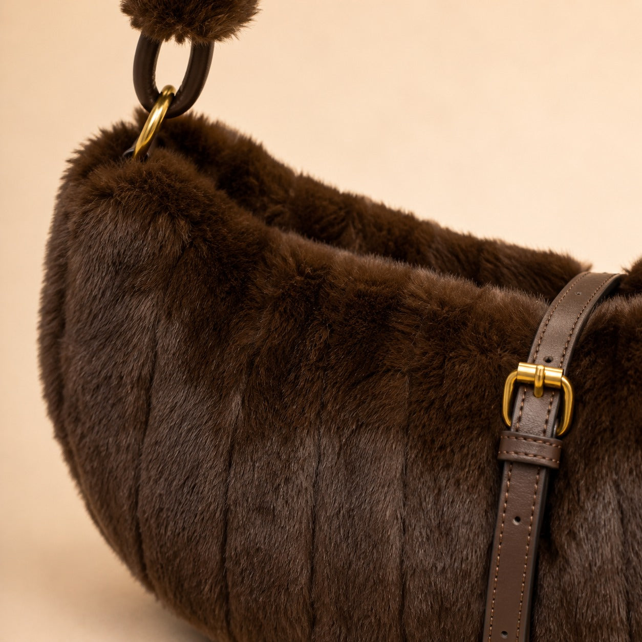 Bessie London Brown Faux Fur Shoulder Bag, Plush Winter Handbag, Soft Gift For Her