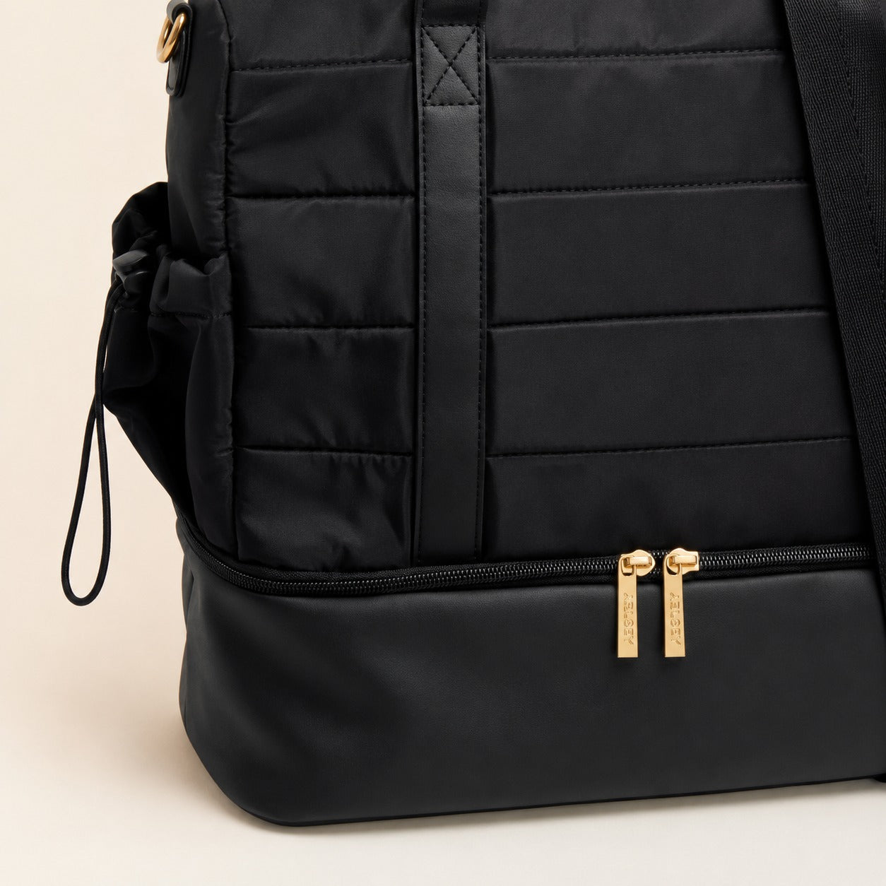French Connection Black Weekender Bag, Quilted Padded Tote, Gym Travel Luggage