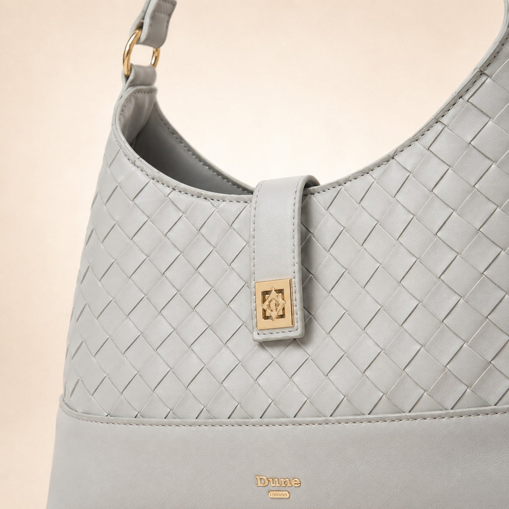Dune London Grey Shoulder Bag, Woven Quilted Design, Gold Hardware, Everyday