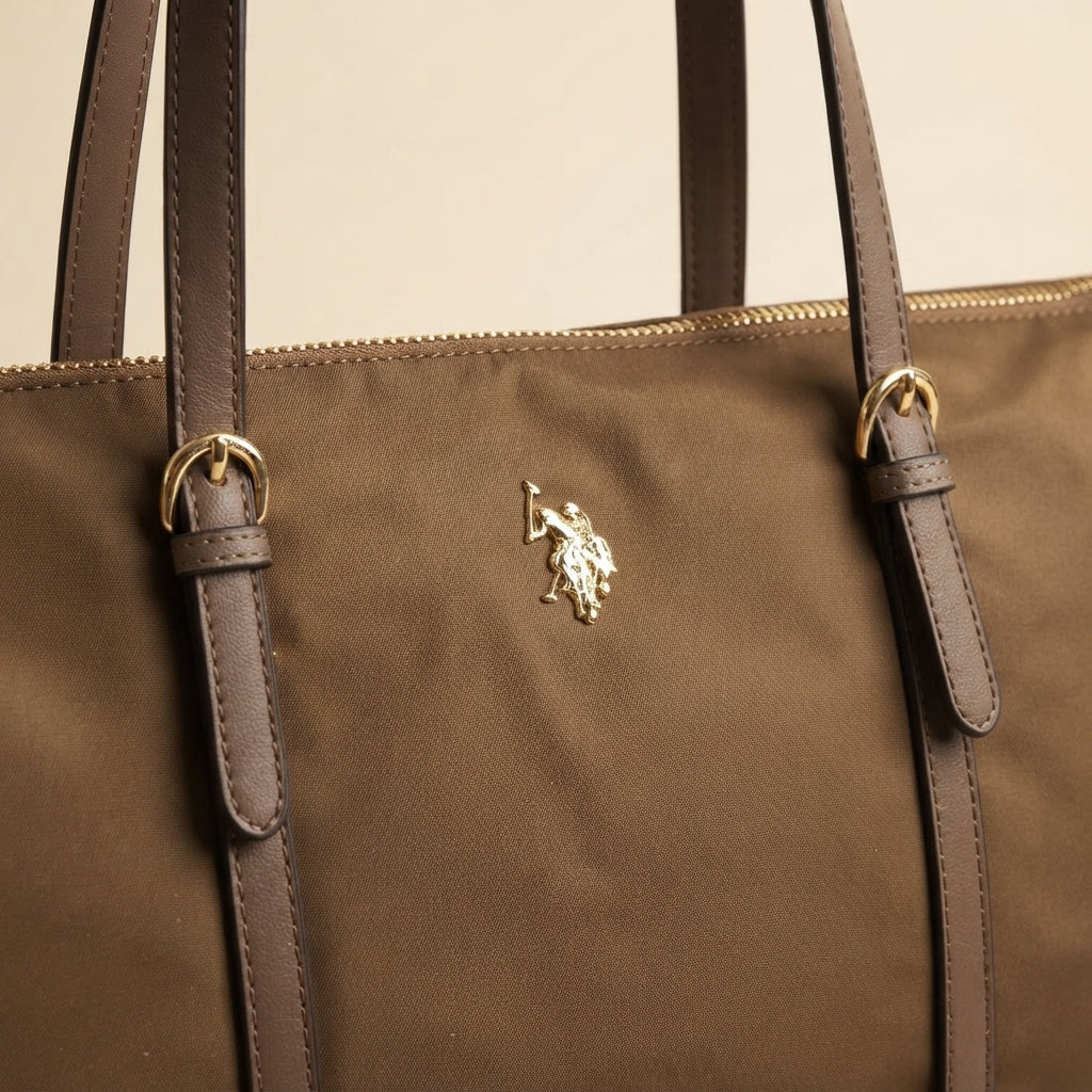 US Polo Assn Brown Tote Bag, Shoulder Bag, Work Bag, Everyday Handbag Gift