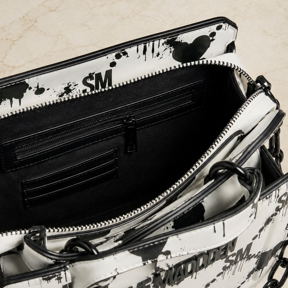 Steve Madden White Black Cross Body Bag, Drippy Heart, Statement Logo, Gift