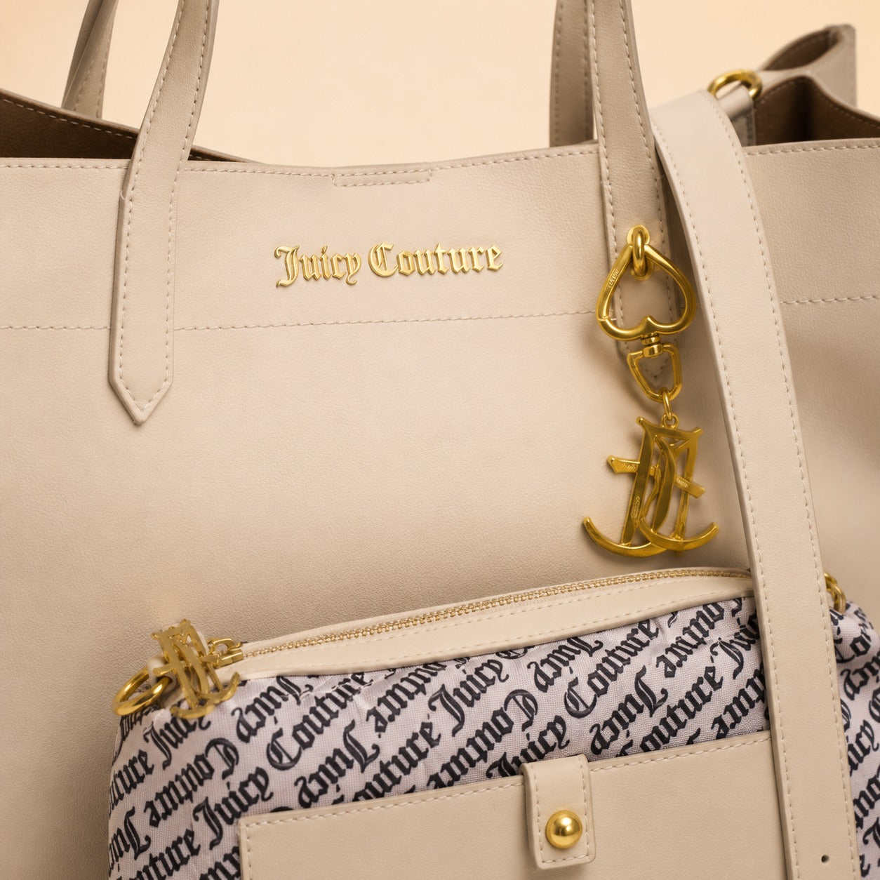 Juicy Couture Cream Lily Shopper Bag, Monogram Pouch, Tote, Gift for Her