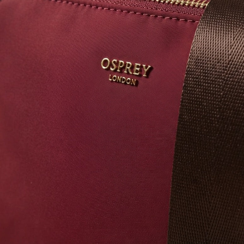 Osprey London Burgundy Nomad Bag, Nylon Crossbody, Gold Hardware